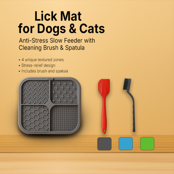 Lick Mat for Dogs & Cats — Anti-Stress Slow Feeder with Cleaning Brush & Spatula