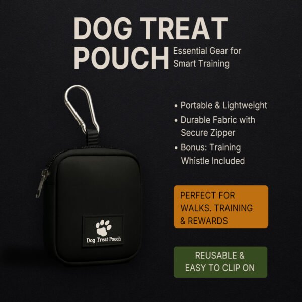 Portable Dog Treat Pouch with Clip & Whistle – by FLYING TAIL Black