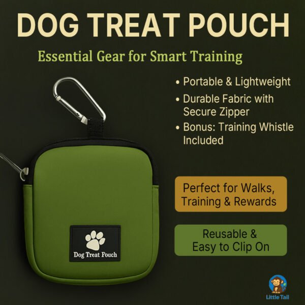 Portable Dog Treat Pouch with Clip & Whistle – by FLYING TAIL Green