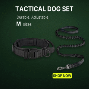 Tactical Dog Collar & Bungee Leash Set – Size M